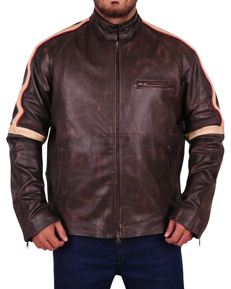 Stylish Brown Distressed Leather Jacket - image 3