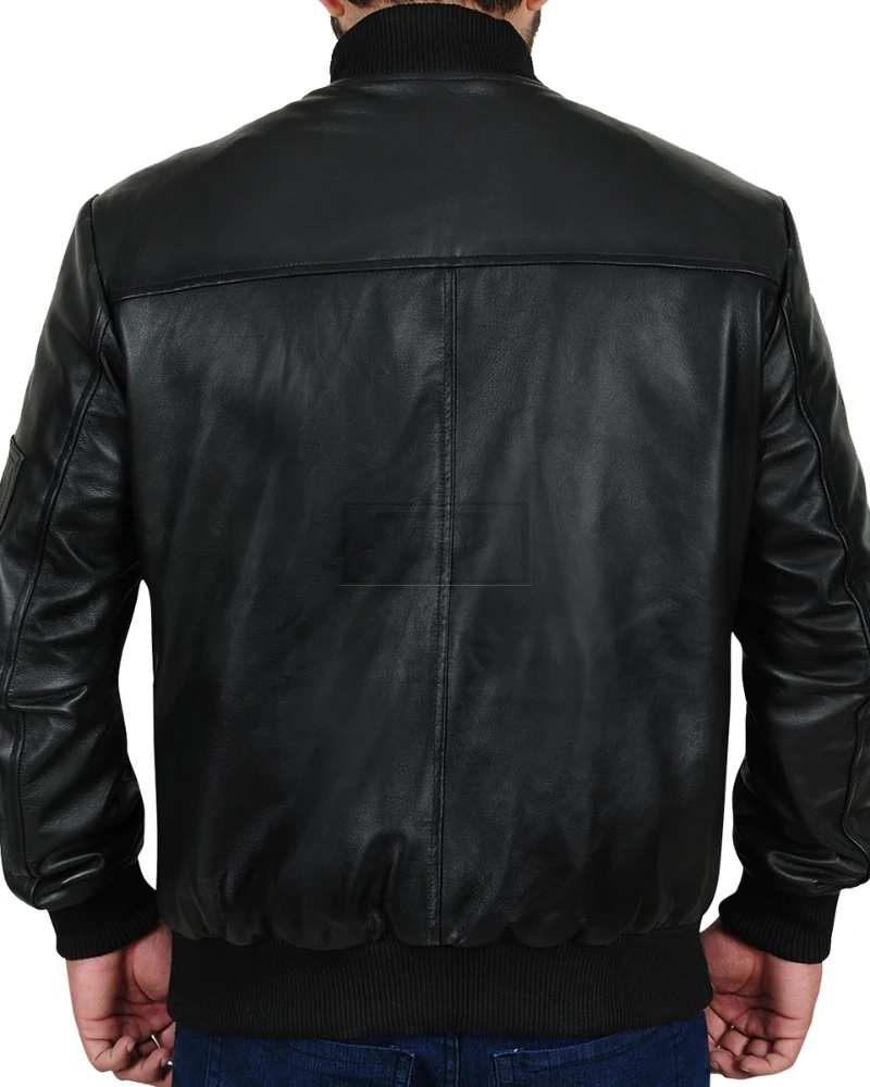 Rib Knitted Black Leather Jacket - image 2