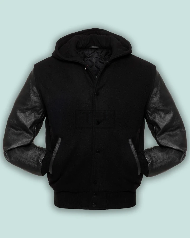 Black Hoodie Varsity Jacket - image 3