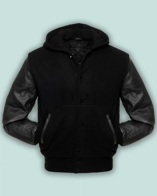 Black Hoodie Varsity Jacket - image 3