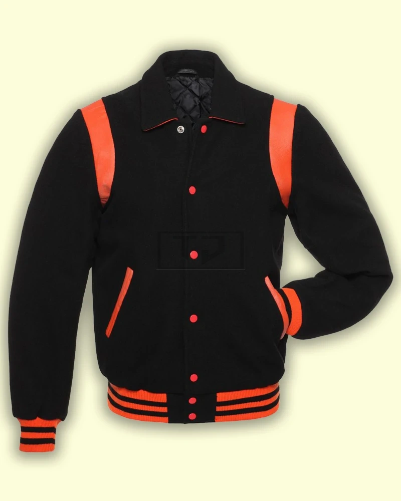 Black With Orange Varsity Jacket - image 1