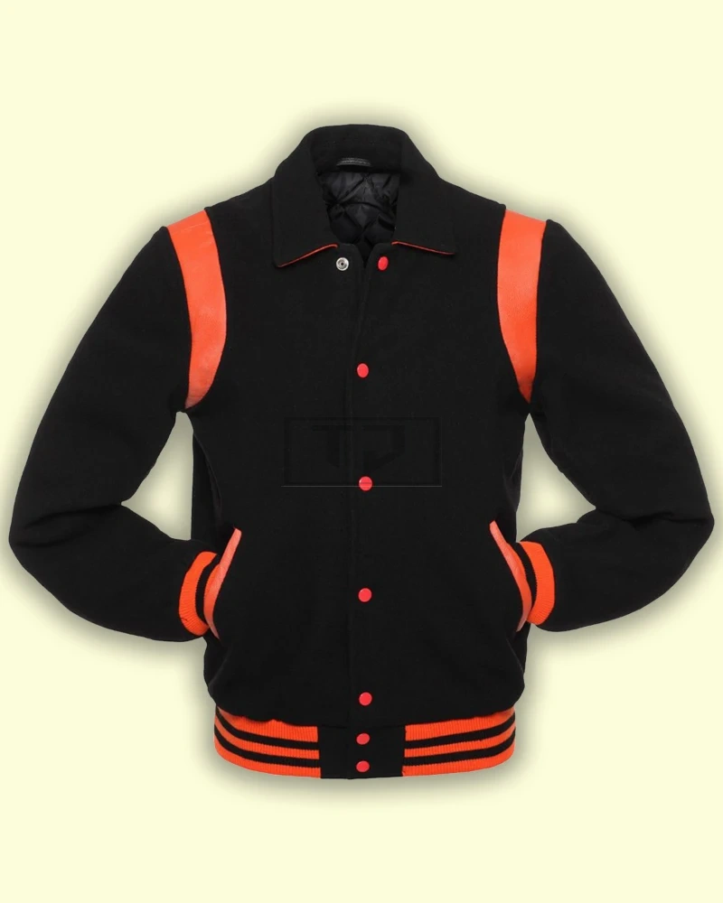 Black With Orange Varsity Jacket - image 3