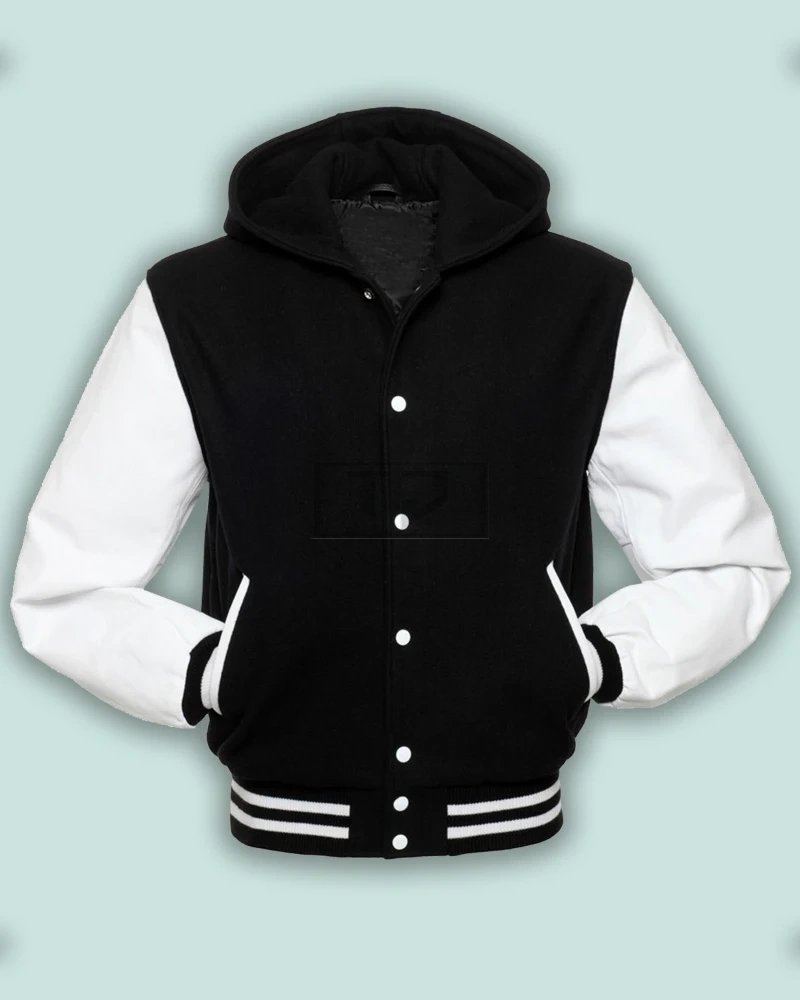 Basic Black Hoodie Varsity Jacket - image 3