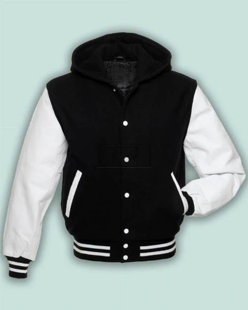 Basic Black Hoodie Varsity Jacket