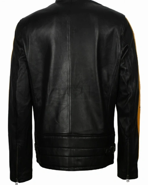 Men Blue Stripes Biker Jacket - image 2