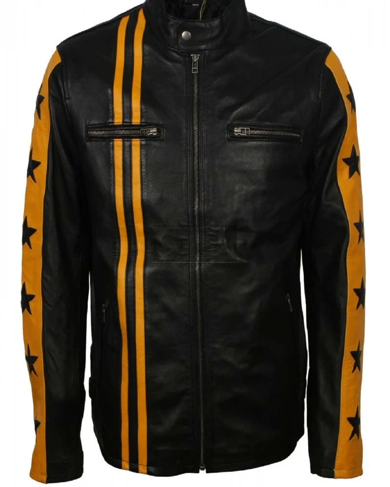 Men Yellow Stripes Biker Jacket - image 1
