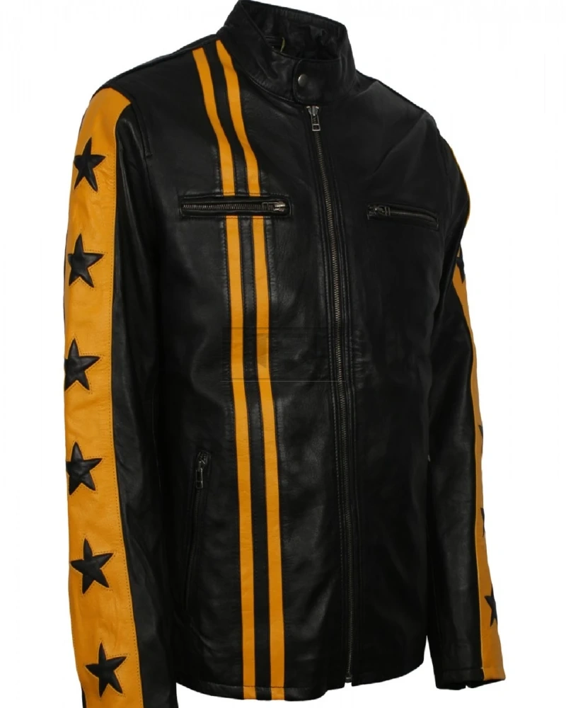 Men Yellow Stripes Biker Jacket - image 4
