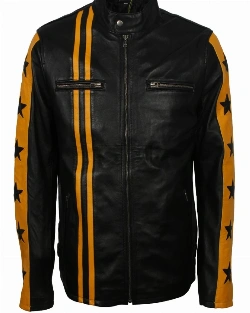 Men Yellow Stripes Biker Jacket - image 1