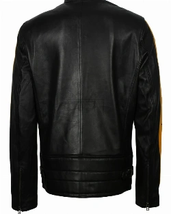 Men Yellow Stripes Biker Jacket - image 2