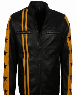 Men Yellow Stripes Biker Jacket - image 3