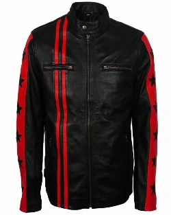 Men Red Stripes Biker Jacket - image 1