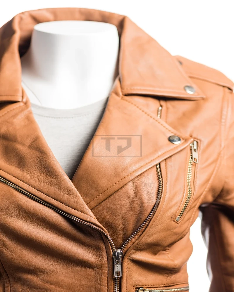 Ladies Tan Biker Jacket - image 2