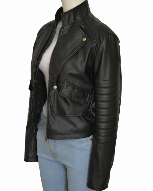 Women Black Brando Jacket - image 4