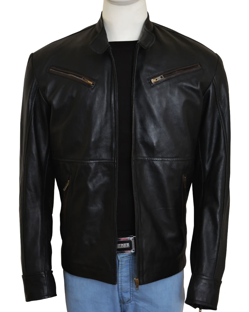Simple Black Men Leather Jacket - image 1