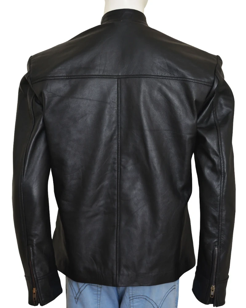 Simple Black Men Leather Jacket - image 2