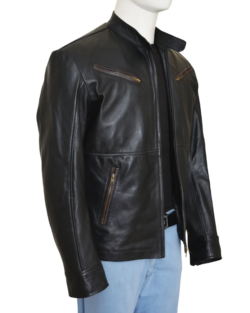 Simple Black Men Leather Jacket - image 3
