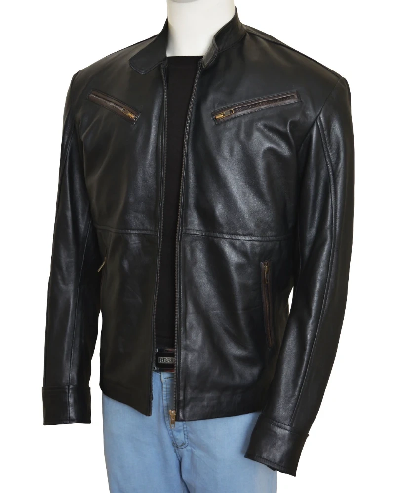 Simple Black Men Leather Jacket - image 4