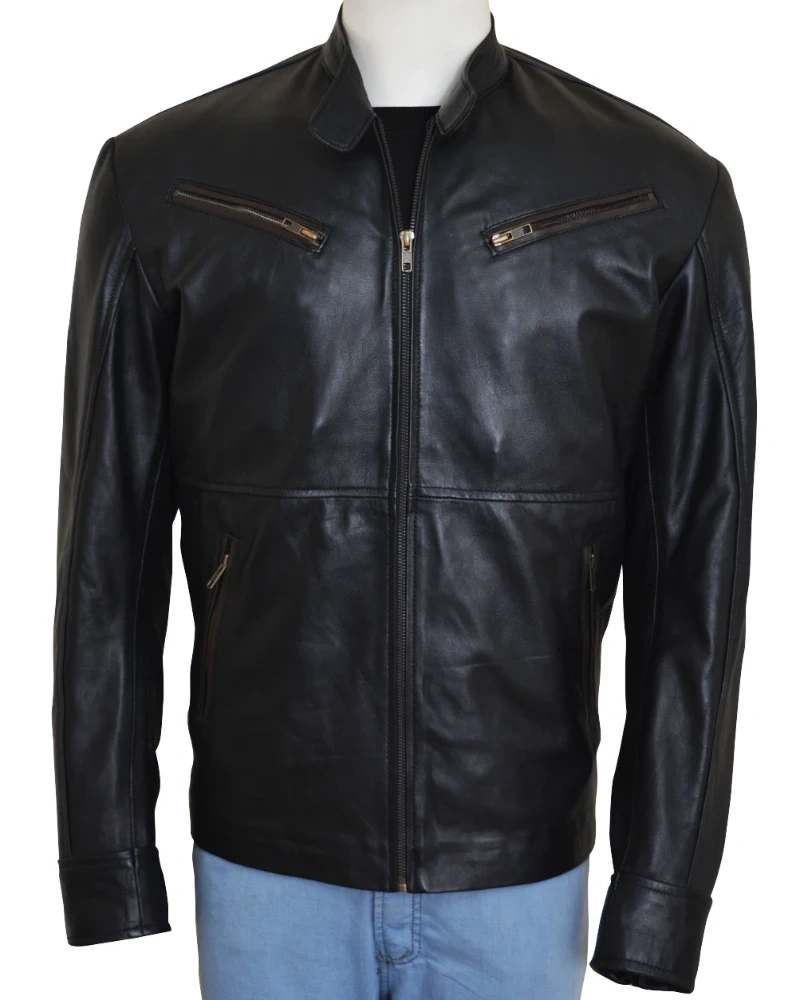 Simple Black Men Leather Jacket - image 5